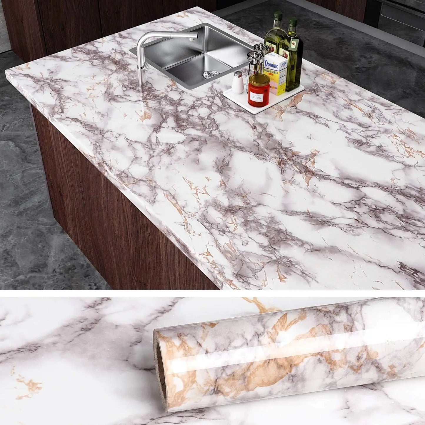Marble Contact Paper for Countertops, Removable Wallpaper Peel and Stick, Self Adhesive Counter Top Waterproof for Kitchen Backs