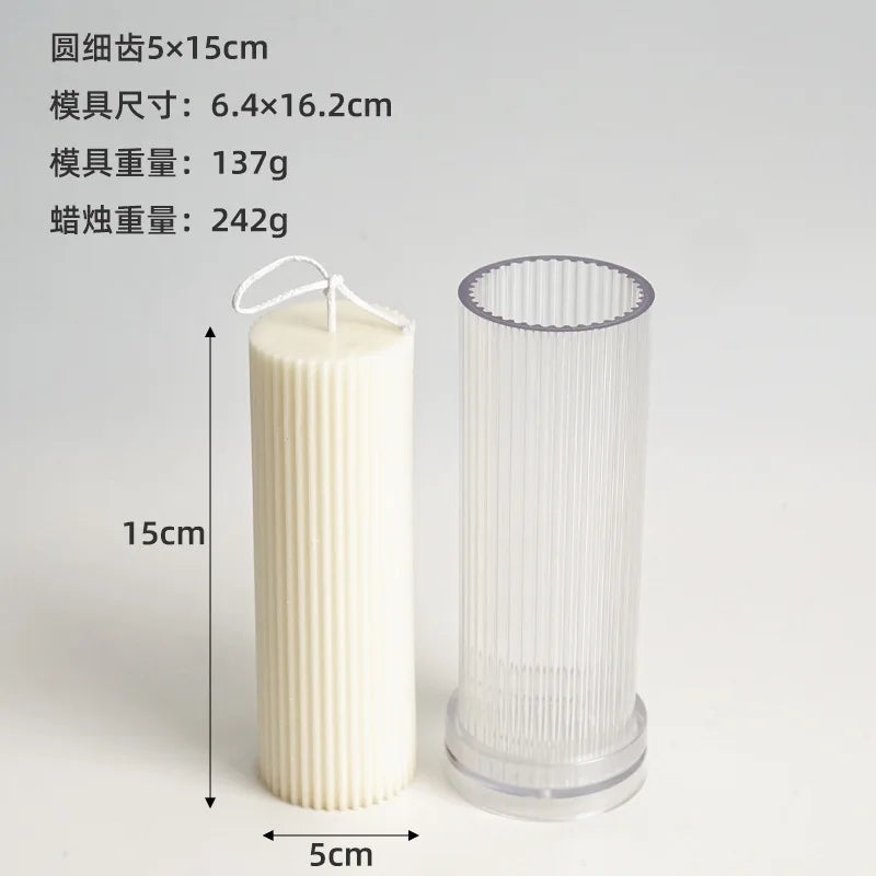 DIY Pinstripe Cylindrical Candle Mold 3D Flat Top Cylindrical Candle Making Supplies Durable and Easy To Release Plastic Mould