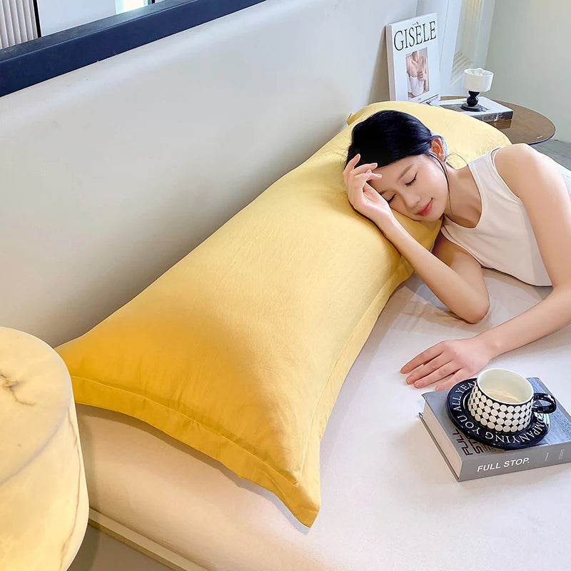 New solid-color washed double long pillowcases, couple pillowcases 48*100cm, 120cm, 150cm, 180cm (without core)