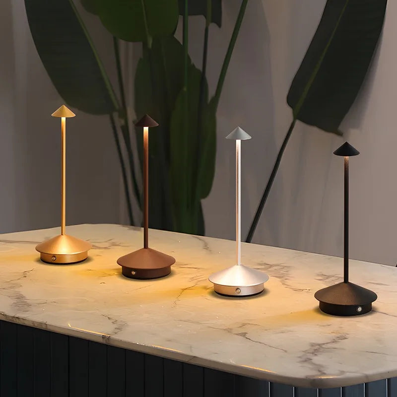 Rechargeable Cone Head Touch Sensor LED Table Lamp - 3 CCT Stepless Dimming for Restaurant Hotel Bedroom Bar Home Decor