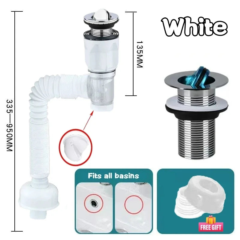 Flip Top Anti-Odor Drain Pipe Set Kitchen Sink Drain Retractable Deodorizing Filter Flexible Downspout Bathroom Anti Clogging