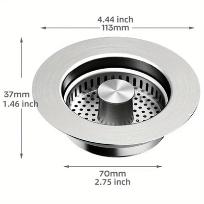 3-in-1 Sink Strainer – Pop-Up Stopper with Anti-Clog Basket and Odor Filter