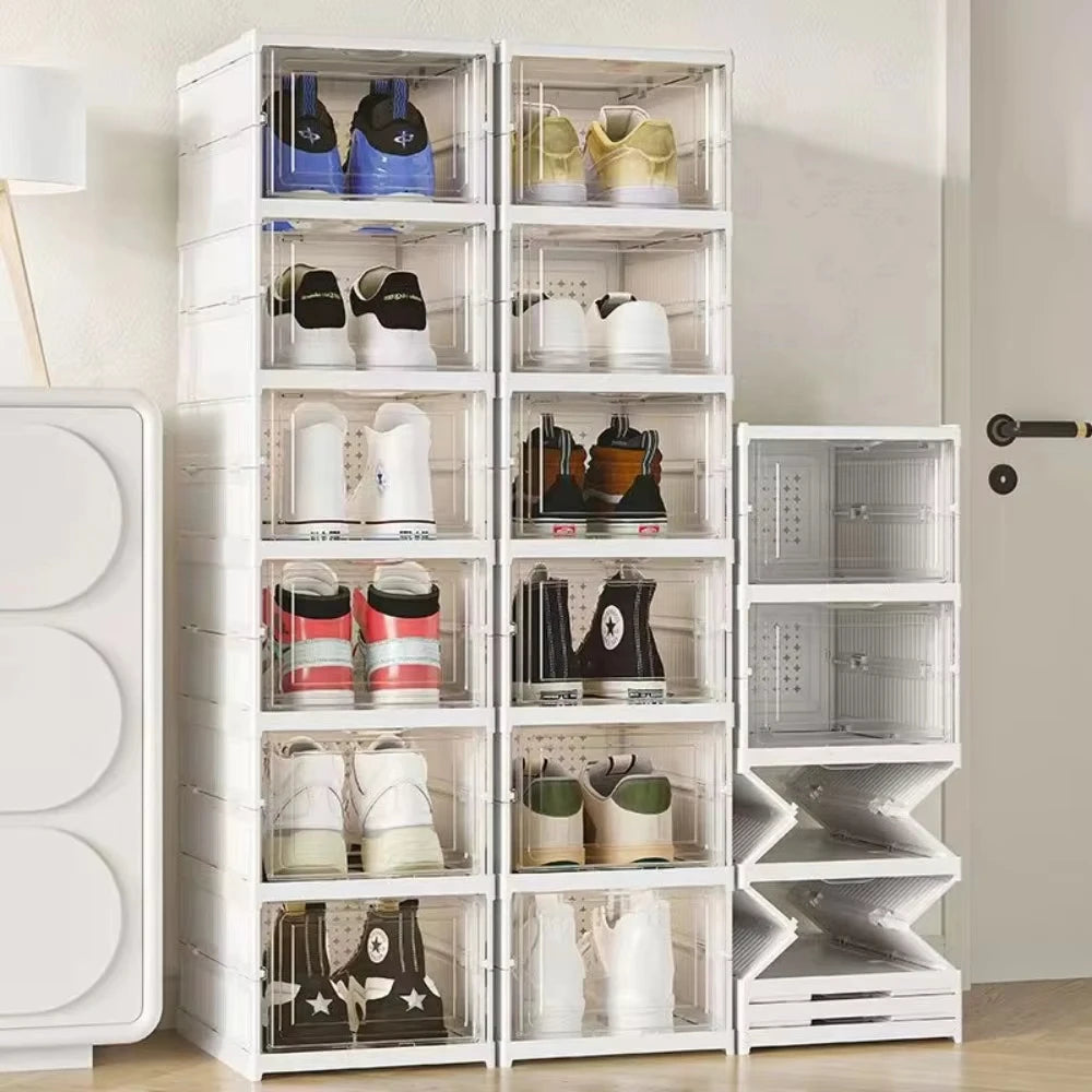 3/6 Layers Foldable Shoes Storage Box Transparent Sneaker Shoes Box Stackable Dustproof Cabinet Shoe Organizers Rack Shelf