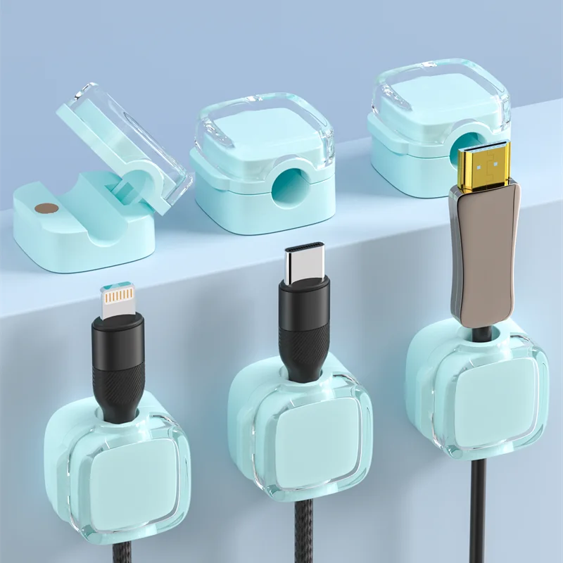 Transparent multi-color data cable fixed hook adhesive magnetic cable organizer