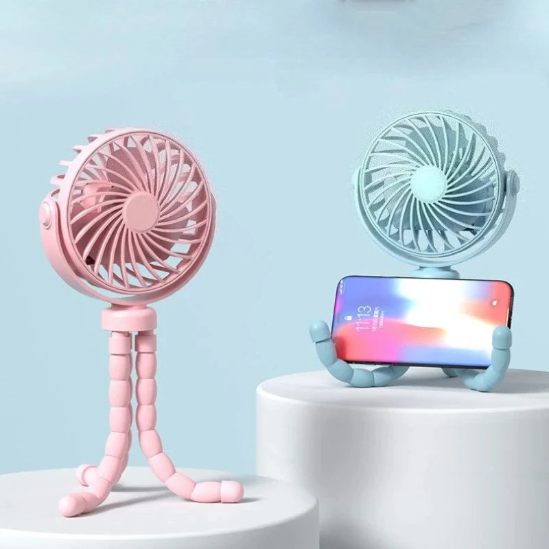 1 PCS Multi-functional Stroller Handheld Mini Fan Portable USB Charging Octopus Stand Variable Styling outdoors Folding Fan