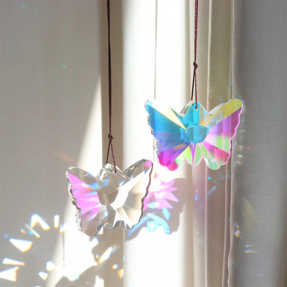 Crystal Butterfly Prism Pendant Light Sun Catcher Rainbow Captor Christmas Tree Decoration Hanging Sunshade Lighting Decor