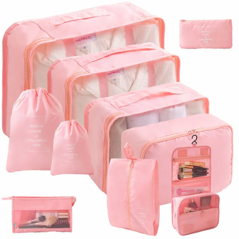 10/7 Pcs Set Travel Organizer Storage Bags Suitcase Packing Cubes Cases Portable Wardrobe Luggage Clothes Shoe Pouch Fold