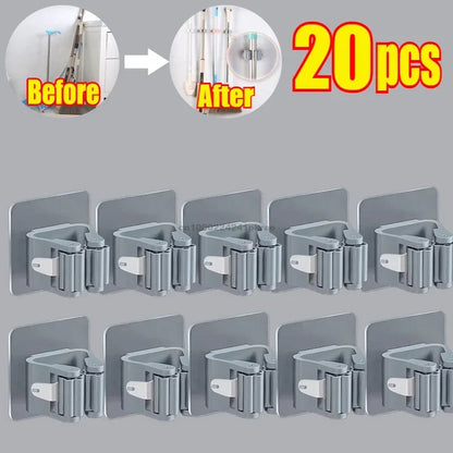 Self-adhesive Mop Holder Broom Stand Wall Mounted Mop Support Sweeping Brush Hook Storage Organizer Bathroom Kitchen Accessories
