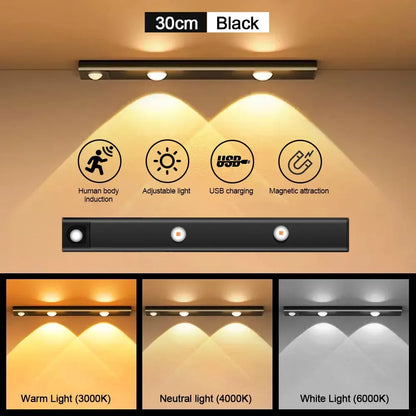 PZSUNLY Cabinet Light USB Rechargeable Motion Sensor Led Light For Kitchen Wardrobe Cabinet Lighting 20cm/30cm/40cm/50CM/60CM
