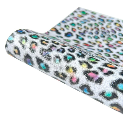 Permanent Adhesive Vinyl Sheet 12"x10"/19"/39" Glossy Rainbow Leopard Pattern Film for Home Decor Crafts Contact Paper Car Decal