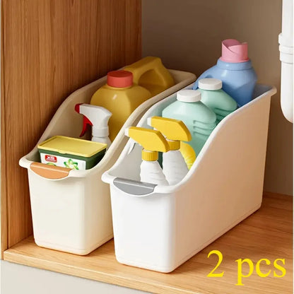 Curved Plastic Storage Bins Set Multipurpose Home Organization Boxes For Cleaning Supplies Household Essentials StackableBaskets