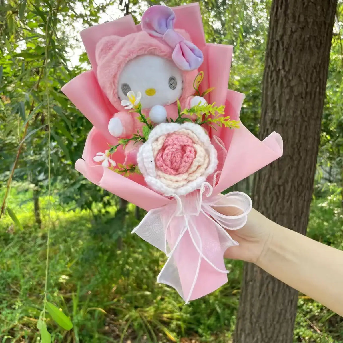 Kawaii Hello Kitty Cat Dolls With Artificial Flowers Creative Bouquet Christmas Valentine Birthday Graduation Gifts