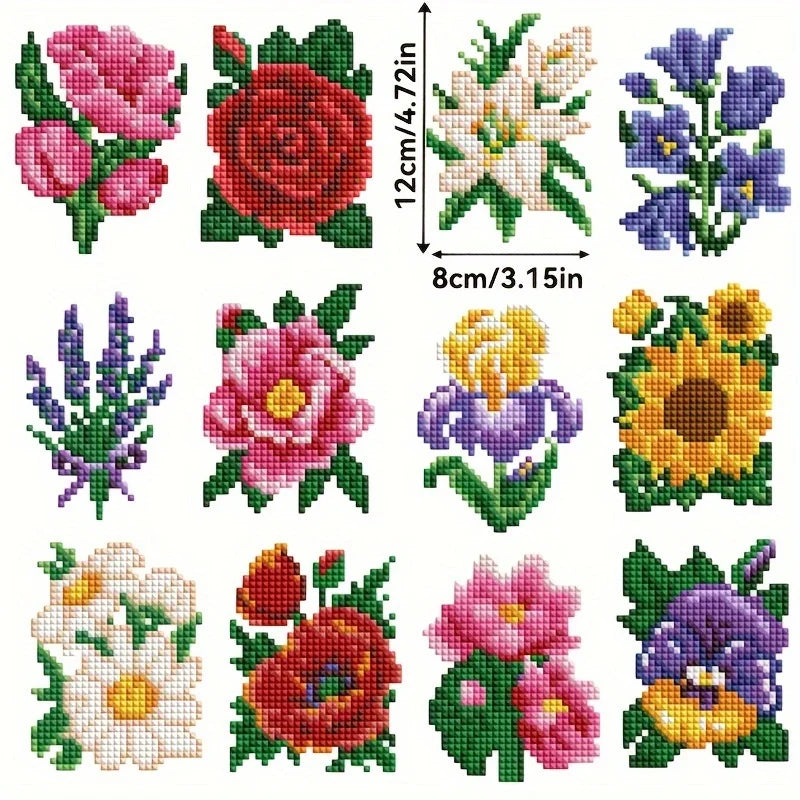12pcs DIY Flower Mini Diamond Painting Full Square Diamond Art Mosaic Picture Art Craft Kit Christmas Home Decor Handmade Gift
