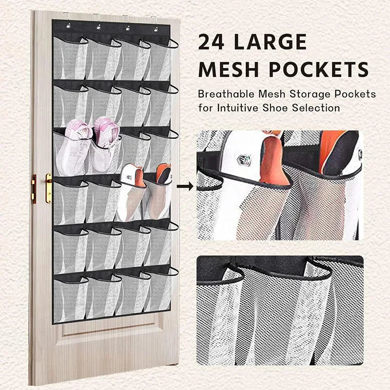 Wall Mount Door Hanging Shoe Organizer 24 Pocket Storage Rack For Sundries