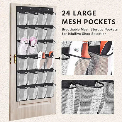 Wall Mount Door Hanging Shoe Organizer 24 Pocket Storage Rack For Sundries