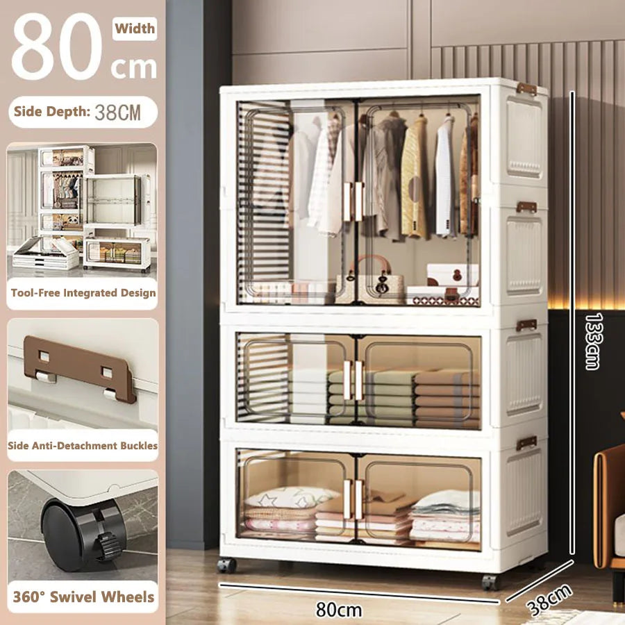 Folding Storage Cabinet Multi-Scene White/Black/Gray Home Office Kitchen Bathroom Multi-Functional Organizer with Doors