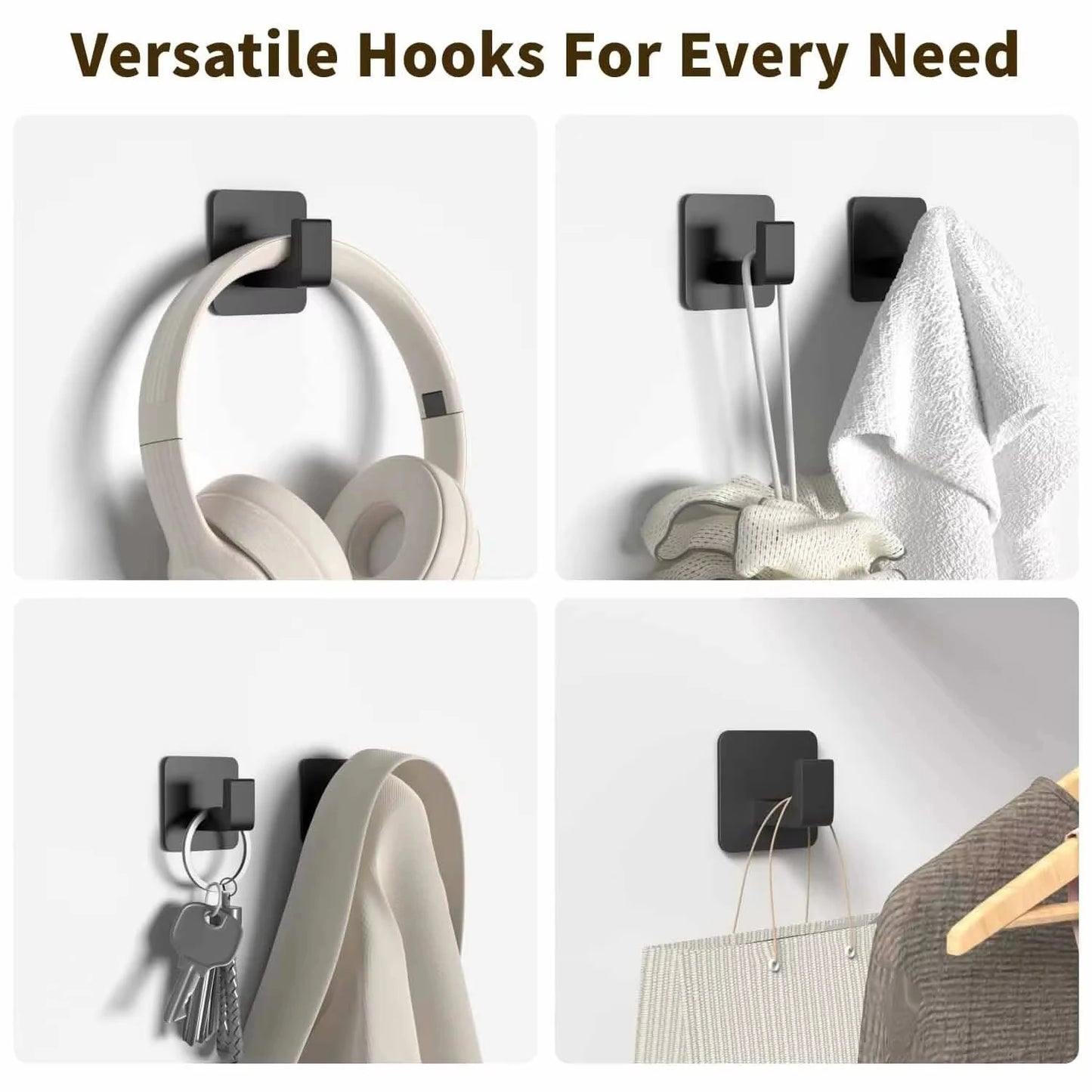 Black Self-Adhesive Wall Hooks Bathroom Towel Hook Living Room Door Back Keys Clothes Caps Hanger Robe Hook Storage Accessories
