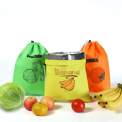 Fruit Vegetables Storage Bag Drawstring Bag for Refrigerator Freshness Travel Storage Insulated Aluminum Film Bags