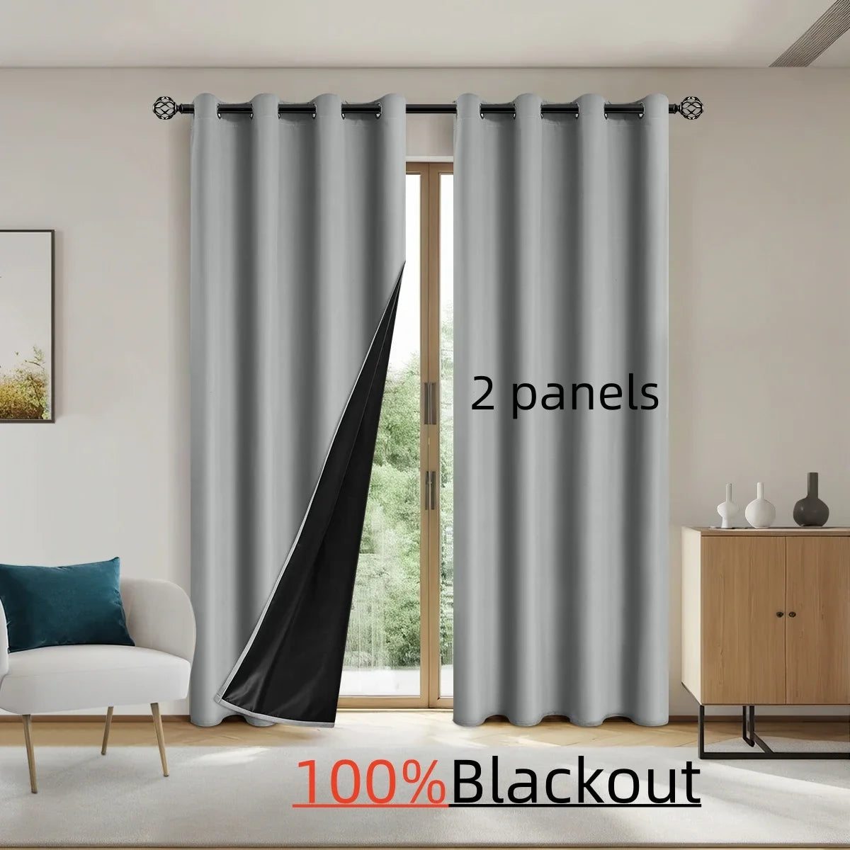 2pcs Modern 100% Blackout Solid Curtains, Window Curtains for Living Room, Bedroom, Kitchen, Home Decoration, Privacy Draps