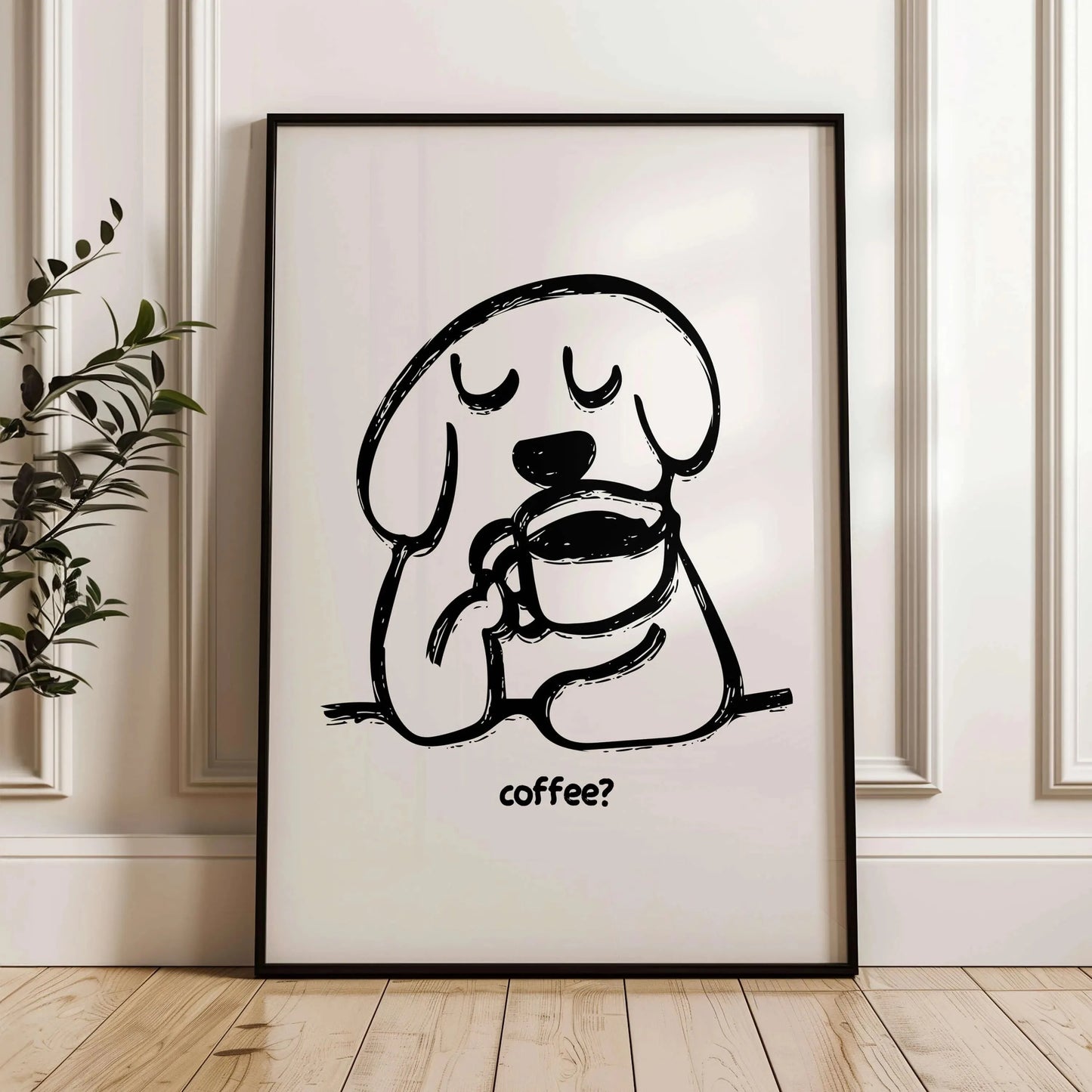 Retro Bonjour Dog Coffee Canvas Print Funny Dog Coffee Club Kitchen Wall Art Poster for Modern Living Room Bedroom Home Decor