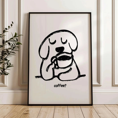 Retro Bonjour Dog Coffee Canvas Print Funny Dog Coffee Club Kitchen Wall Art Poster for Modern Living Room Bedroom Home Decor