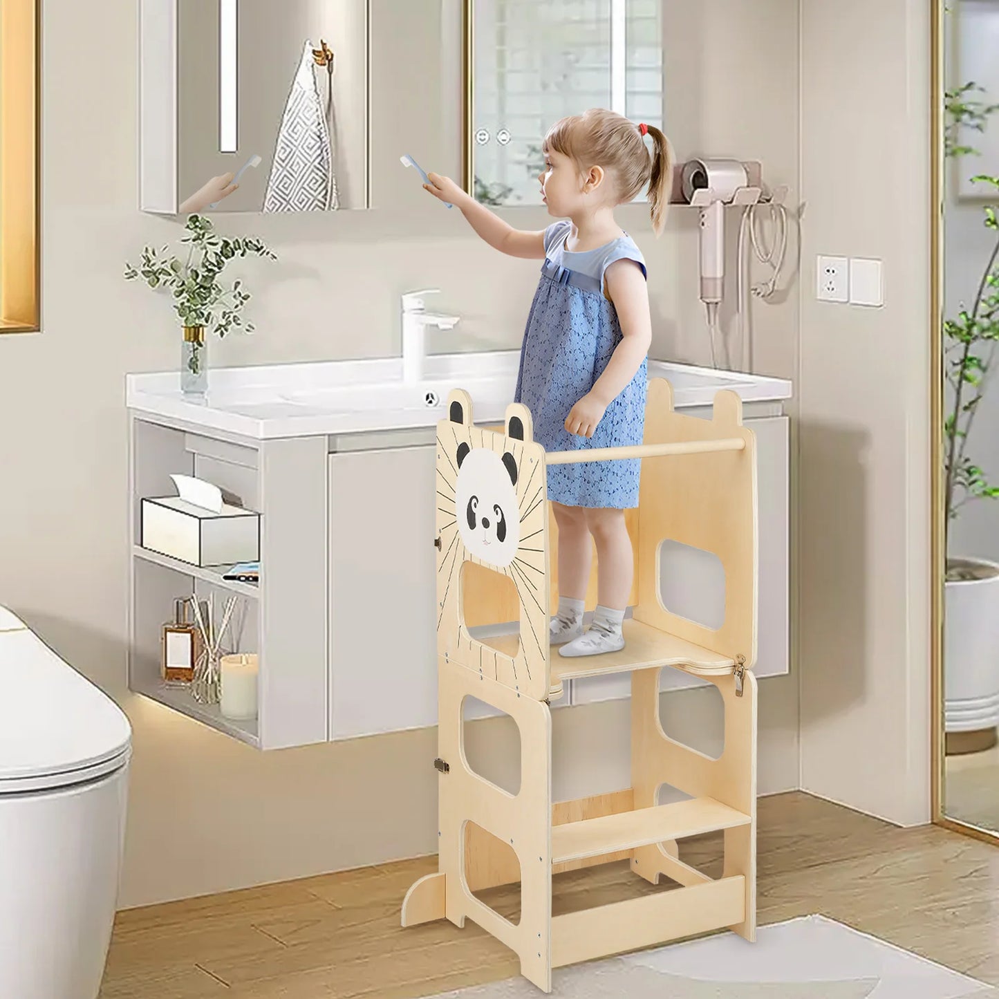 Learning Tower For Children, Montessori Learning Tower With Blackboard, Learning Tower From 1 Year For Kitchen Table Bathroom