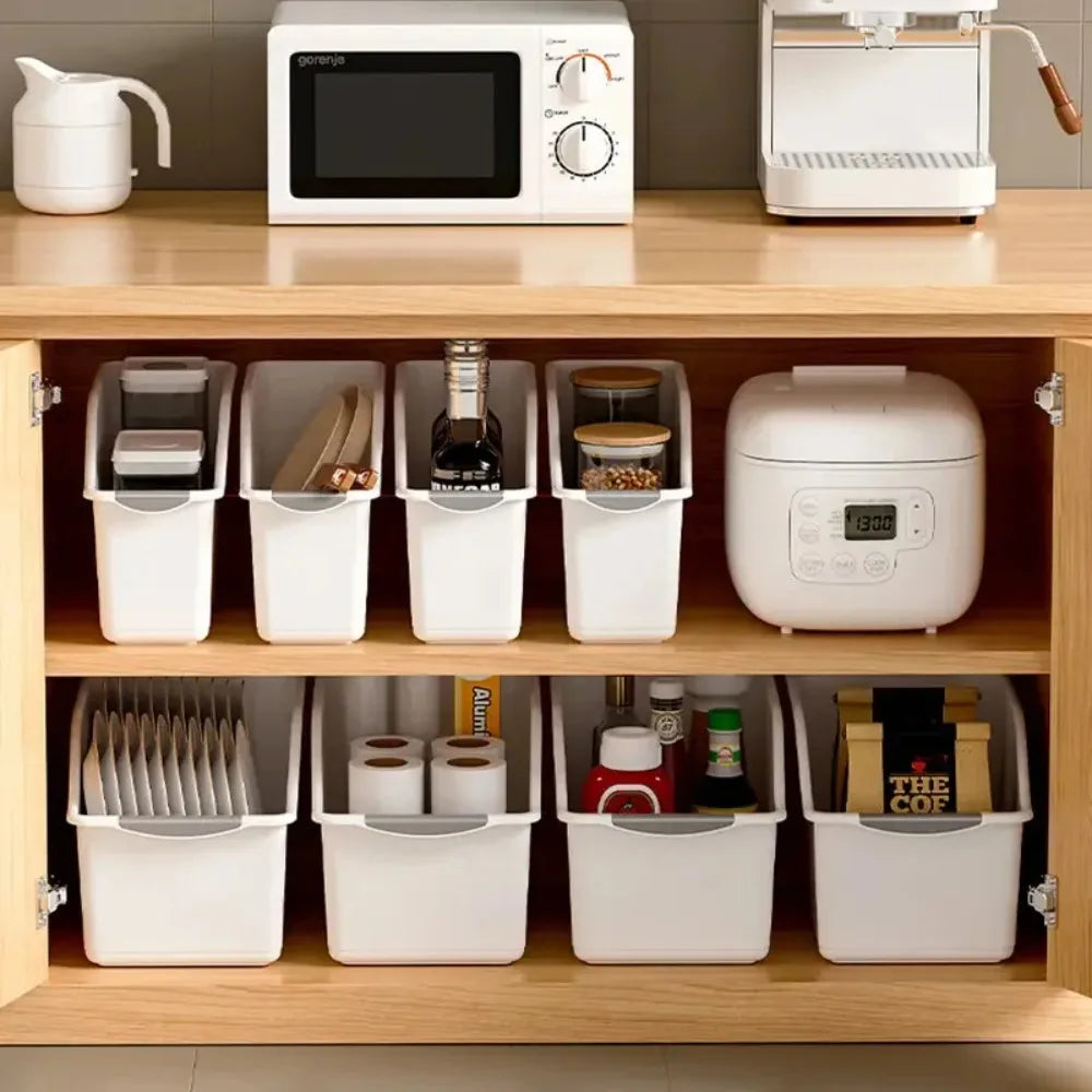 Curved Plastic Storage Bins Set Multipurpose Home Organization Boxes For Cleaning Supplies Household Essentials StackableBaskets