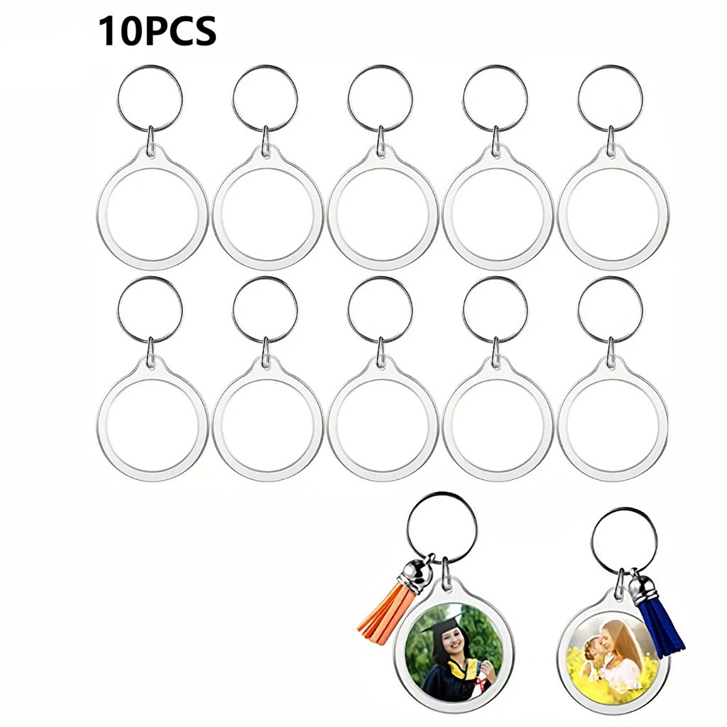 10pcs Transparent Photo Frame Keychain Tassels Snap-In Custom Insert Photo Acrylic Blank Keyring Clear Blank Picture Pendant
