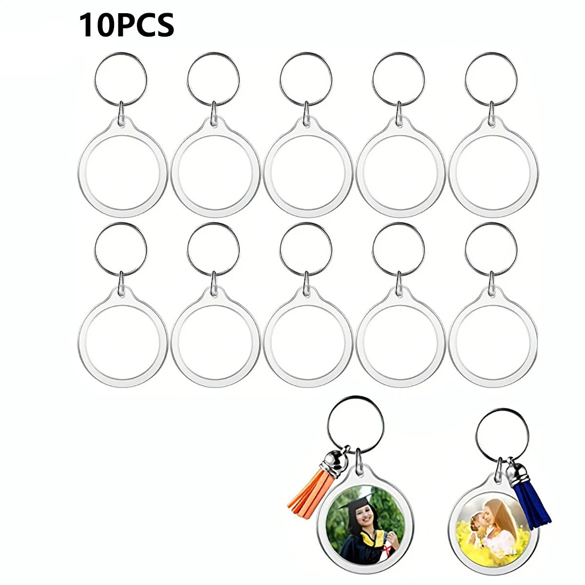 10pcs Transparent Photo Frame Keychain Tassels Snap-In Custom Insert Photo Acrylic Blank Keyring Clear Blank Picture Pendant