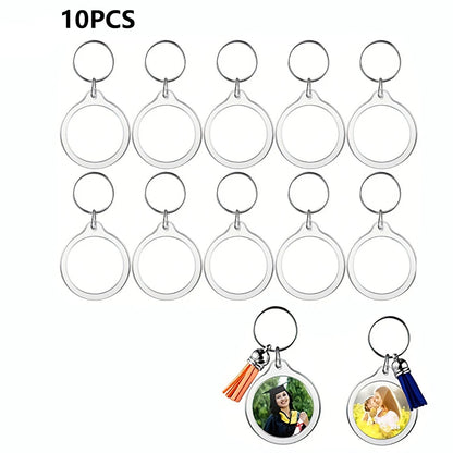 10pcs Transparent Photo Frame Keychain Tassels Snap-In Custom Insert Photo Acrylic Blank Keyring Clear Blank Picture Pendant