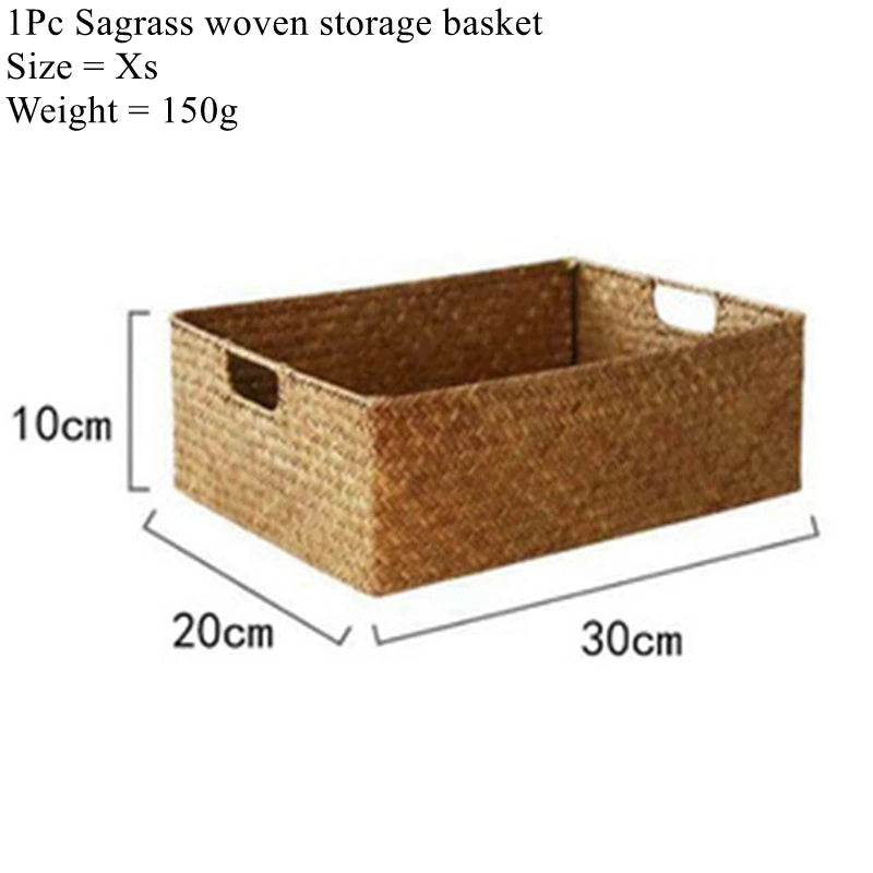 Woven Seagrass Basket for Home Decor, Natural Wicker Basket, Storage Basket, Fruit Bread Towel, Kitchen Table, Rattan