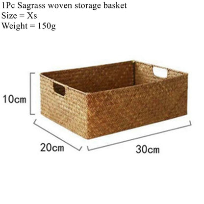 Woven Seagrass Basket for Home Decor, Natural Wicker Basket, Storage Basket, Fruit Bread Towel, Kitchen Table, Rattan