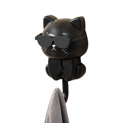 Coat Hooks Cat Key Holder Cute Cat Key Hook with Sunglasses Adhesive Coat Hooks Key Holder for Wall Decorative for Coat Bag