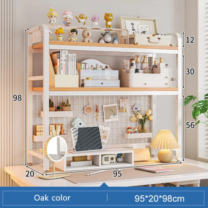 Bookcase Gaming Table Grid Bookshelf Desktop Multi-layer Wrought Iron Shelf Student Computer Desk Table  Wooden Shelves Rack