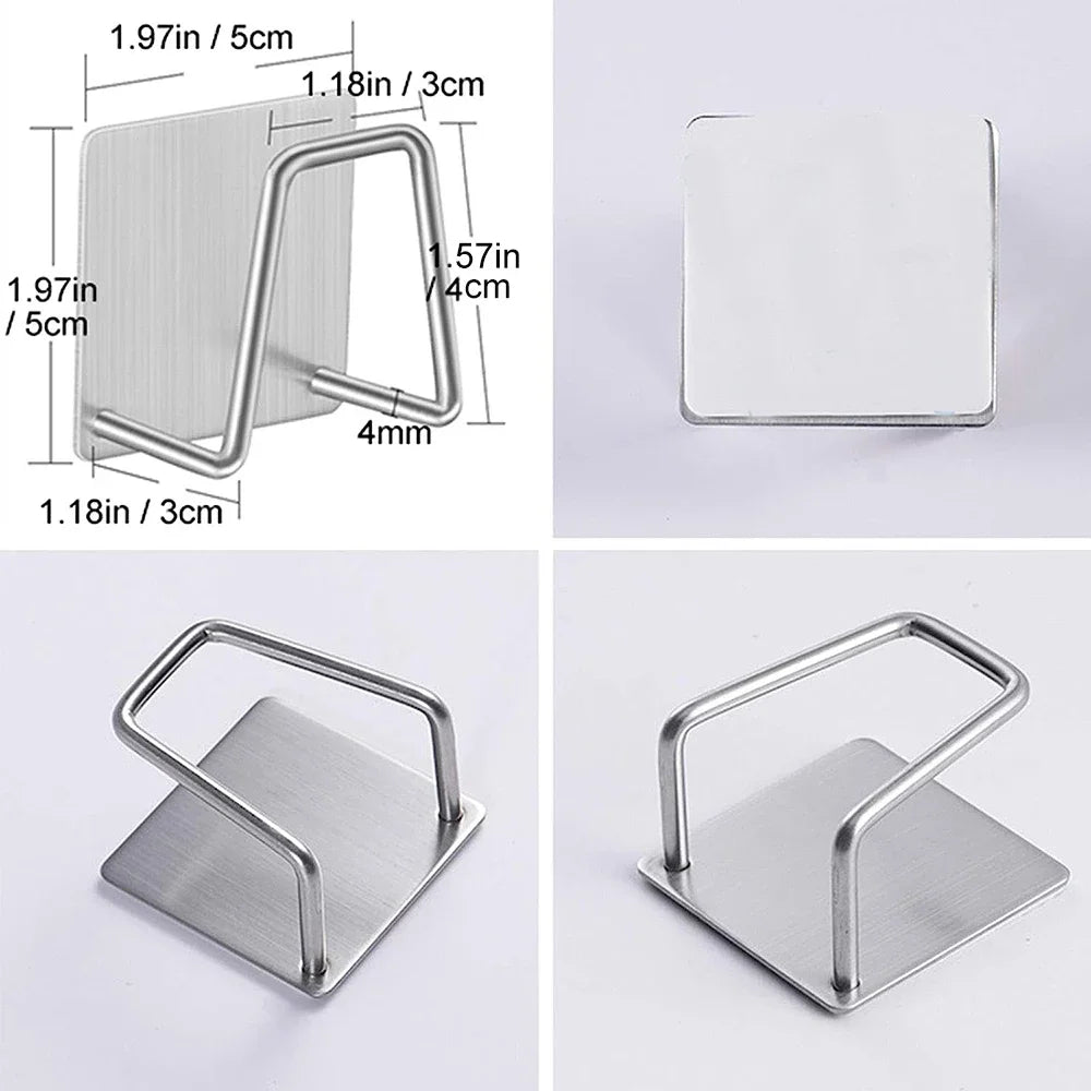 2PCS Stainless Steel Sink Sponge Holder Self Adhesive Drain Drying Rack Wall Hooks Accessories Storage Organizer
