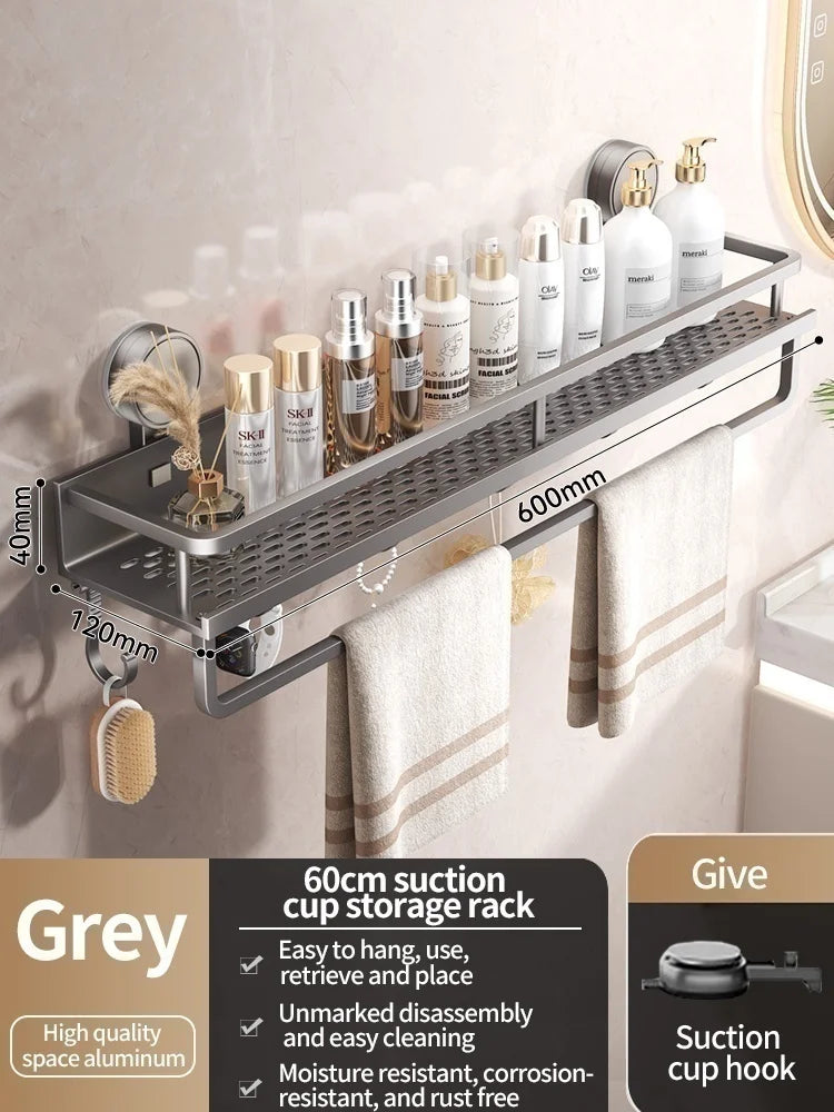No Drill Suction Cup Suction Bathroom Rack Bathroom Shelf Toilet Space Aluminum Hanging Rack Bathroom Organizer Hang On The Wall