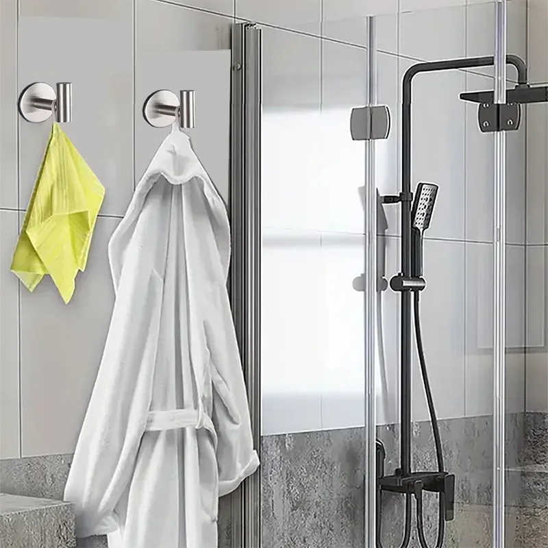 Stainless Steel Non-Perforated Bathrobe Hook, Towel Hook for Bathroom, Kitchen & Garage Clothes Hat Holder