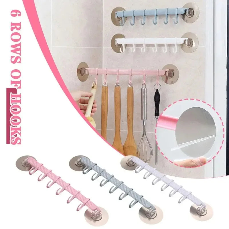1pc White Suction Cup Type Hook 6 Rows for Kitchen Bathroom Corner Suspension Without Marks Hanger Hook