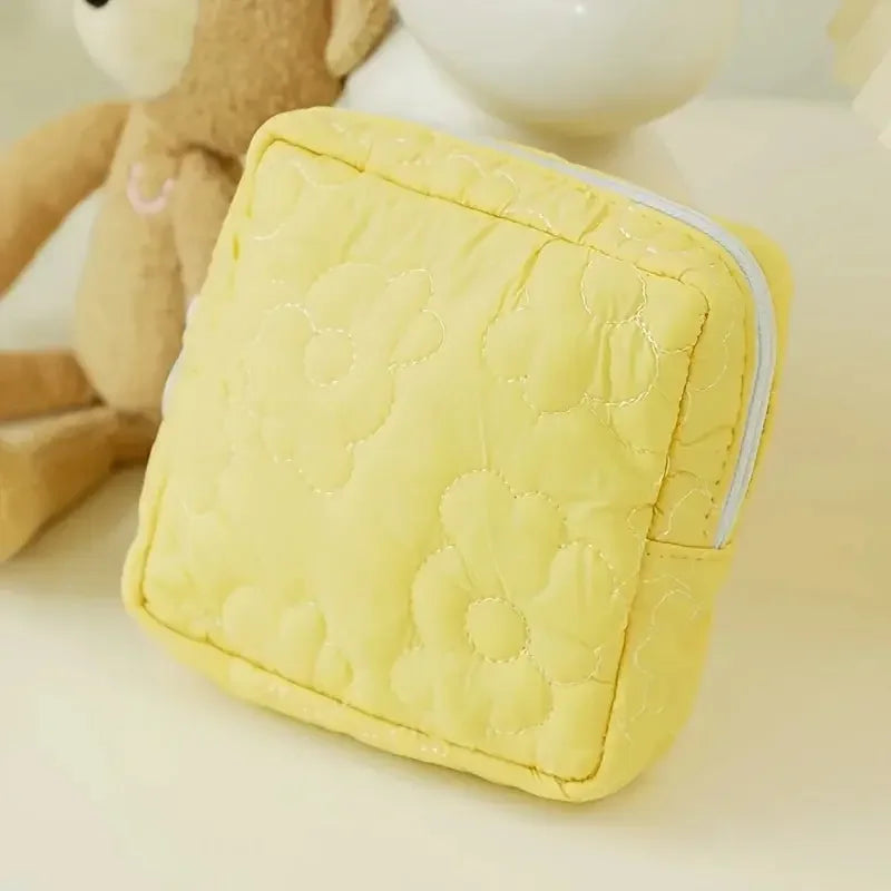 1psc Solid Color Embroidered Sanitary Napkin Storage Bag Travel Bag Suitable For Girls And Women Home Storage Dormitory Travel E