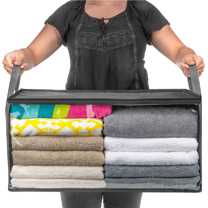Large Capacity Clothes Storage Bag Non-Woven Foldable Quilt Storage Bag with Lids Zipper Wardrobe Clothing Organizer Sorting Box