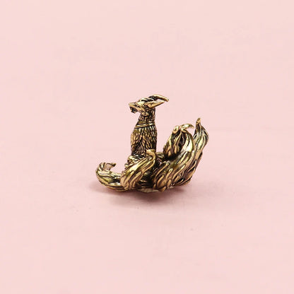 Miniature Antique Brass Lucky Nine Tailed Fox Figurines/Bat Ornament Copper Animal Mini Office Desktop Crafts Home Decor