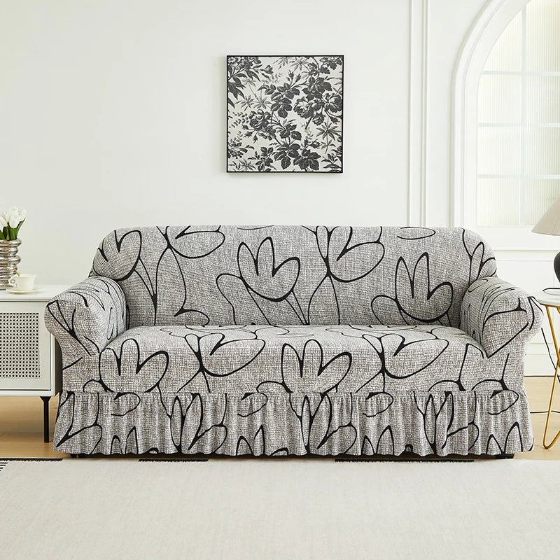1 PC Printed sofa cover with skirt high elasticity soft hand feel pet stain resistant decorative sofa