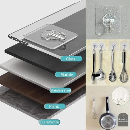 20/10PCS Hook Self-Adhesive PVC Stainless Steel Transparent Multi-Purpose Wall Holder Door Rack Kitchen Storage Organizer Home