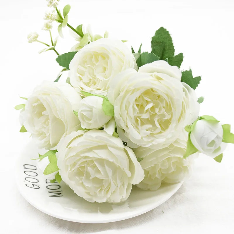 1 Bundle 5 Forks 9 Heads Artificial Peony Bouquet Home Decor Wedding Diy Festival Outdoor Furnishings Scrapbooking Bonsai Gifts