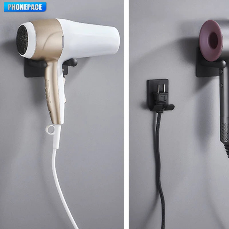 Waterproof Wall Mounted Hair Dryer Holder Space Saving Bathroom Organizer Rack Durable Storage for Hairdryer and Styling Tools P