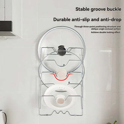 Wall Mounted Pot Lid Rack Multi-Functional Kitchen Storage Holder Perforated 5 Layers for Household Use