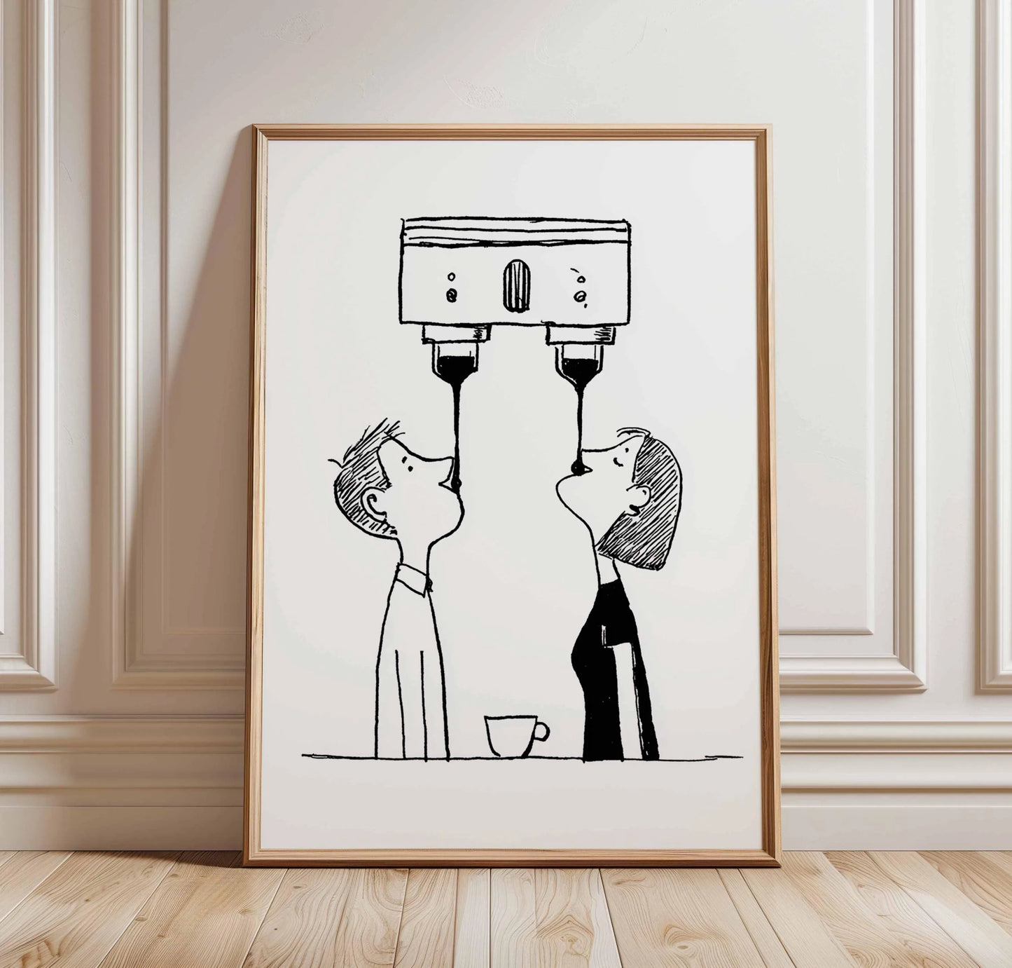 Retro Bonjour Dog Coffee Canvas Print Funny Dog Coffee Club Kitchen Wall Art Poster for Modern Living Room Bedroom Home Decor