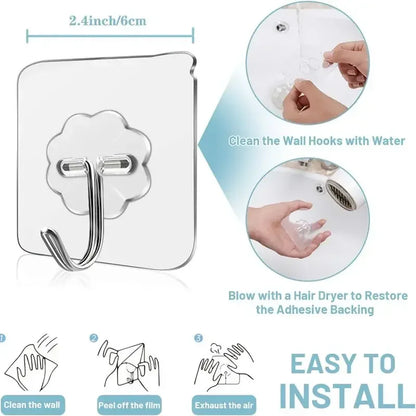 Self-adhesive Adhesive wall Hanging hooks Heavy Duty Transparent Seamless Hooks Keys Bathroom Shower Outdoor Kitchen Door Home