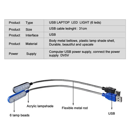 HOMEFISH 1PC Mini USB LED Light Book Light Flexible Reading Lamp Portable Night Light For Power Bank Laptop Notebook PC Computer