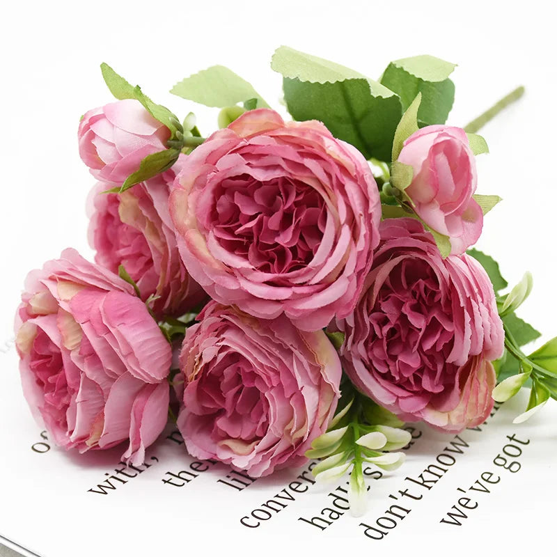 1 Bundle 5 Forks 9 Heads Artificial Peony Bouquet Home Decor Wedding Diy Festival Outdoor Furnishings Scrapbooking Bonsai Gifts